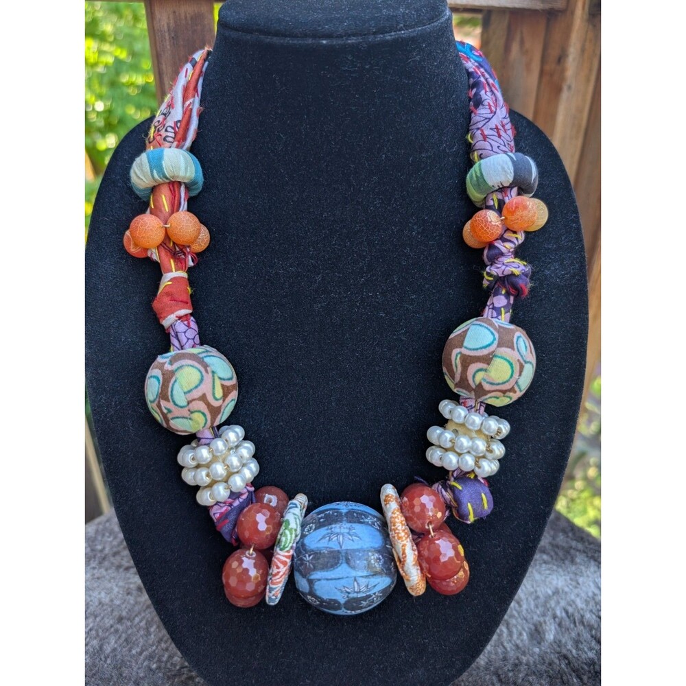 Lenora Dame Maximalist Statement Necklace Chunky Folk Art Boho Festival Artsy